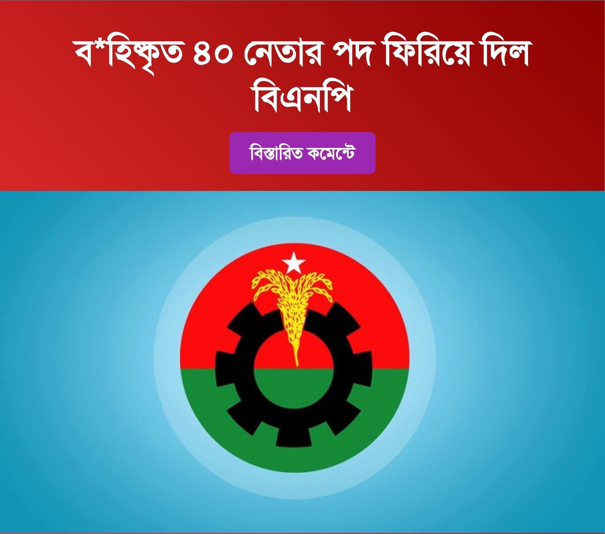 বিভিন্ন সময় দল থেকে বহিষ্কার হওয়া ও স্বেচ্ছায় পদত্যাগ করা ৪০ নেতার পদ ফিরিয়ে দিয়েছে বিএনপি।